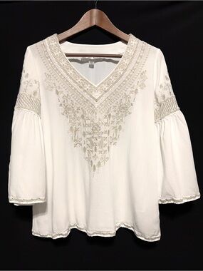 CHELSEA & THEODORE Embroidered Boho Peasant Poetcore Blouse M